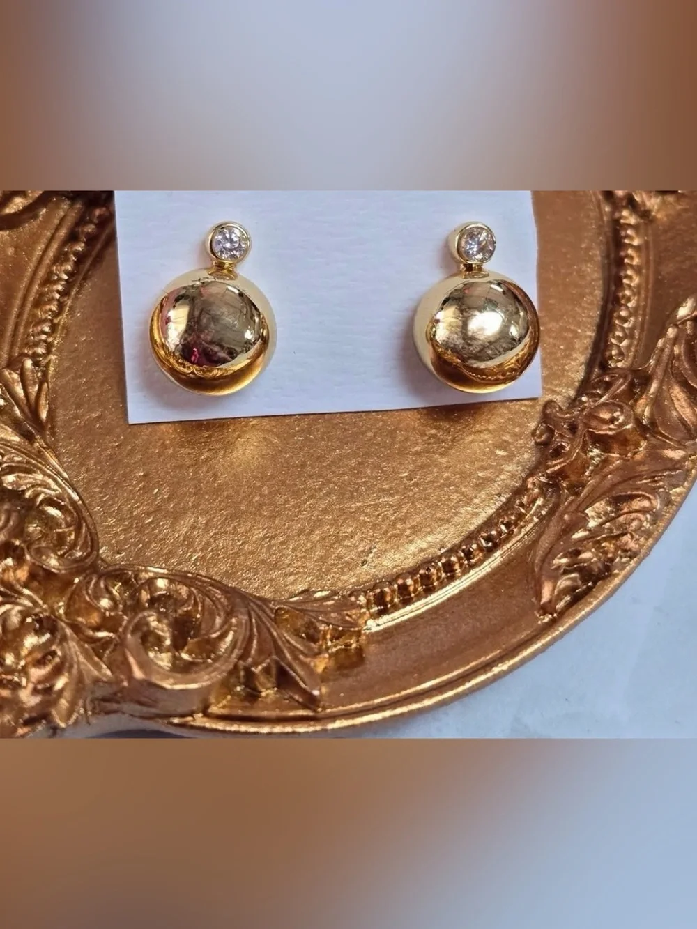 Kate Spade Have a Ball Gold Tone Dome Post Earrings with Clear Crystal Accent